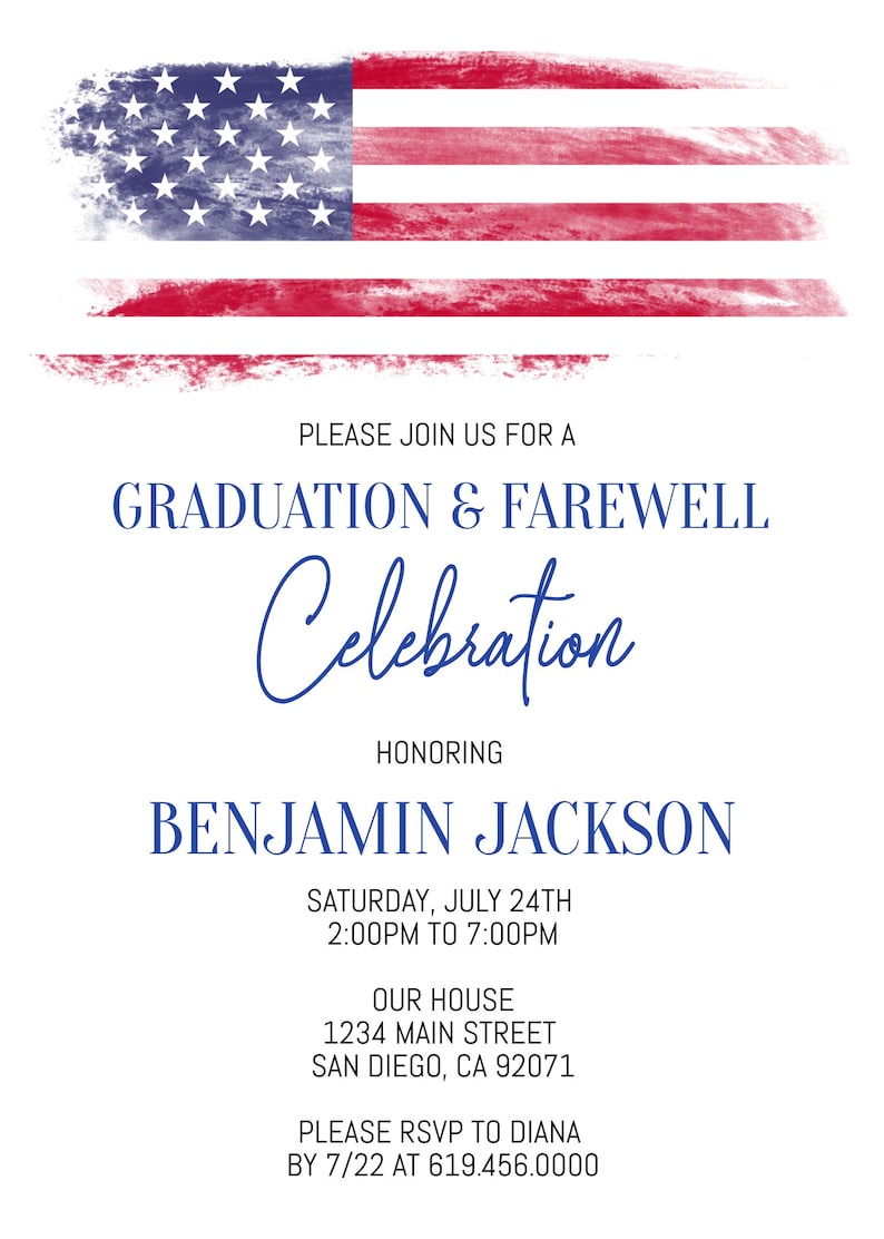 American Flag Graduation Farewell Party Invitation Template, Military ...