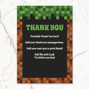 Pixelig Danksagungskarte, Videospiel Dankeskarte, Pixel Danke, Gaming Party, Minecraft Spiel Dankeskarte/DIY Corjl Edit Yourself 5x7