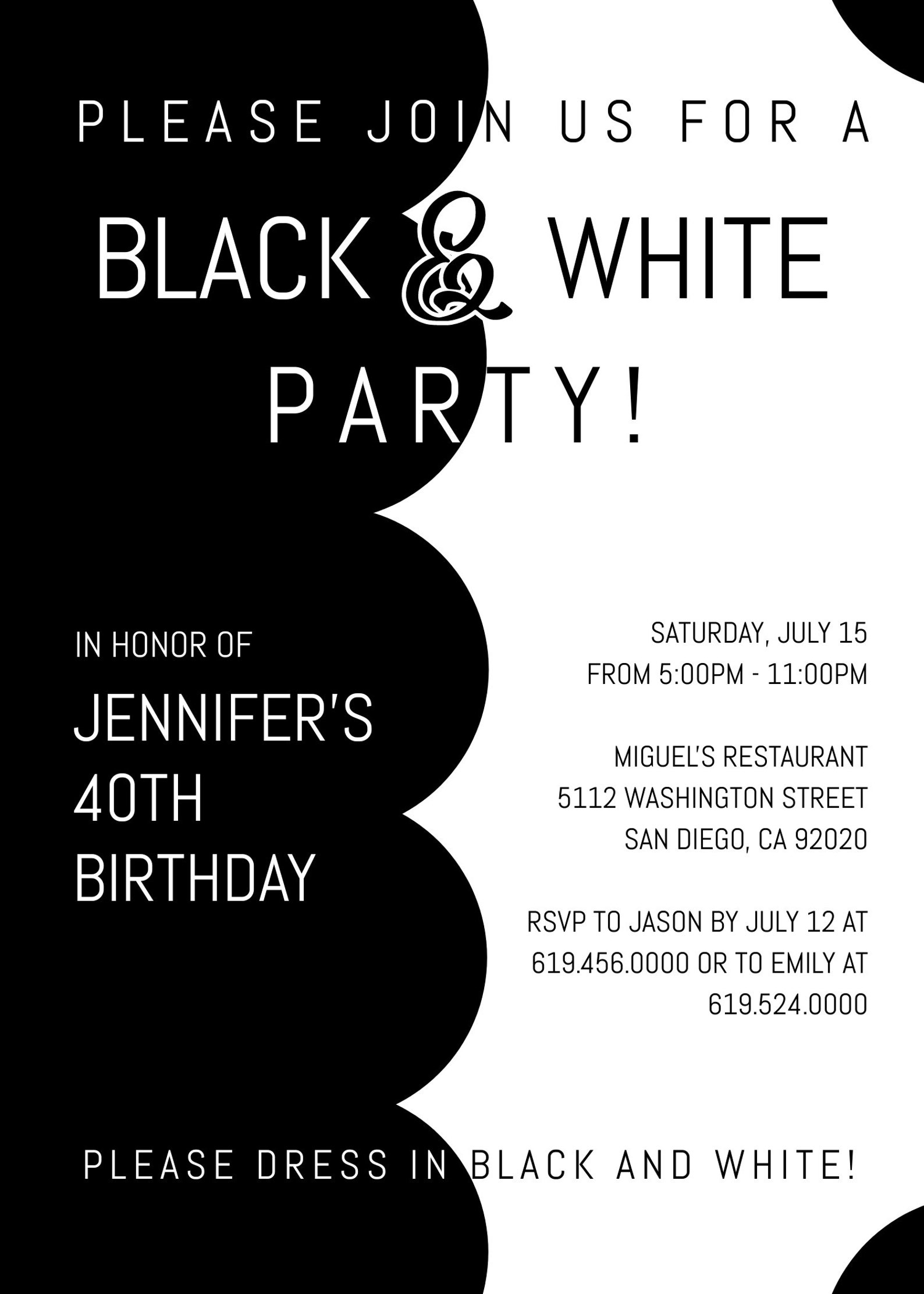 Stylish Black and White Birthday Party Invitations Template, Adult ...