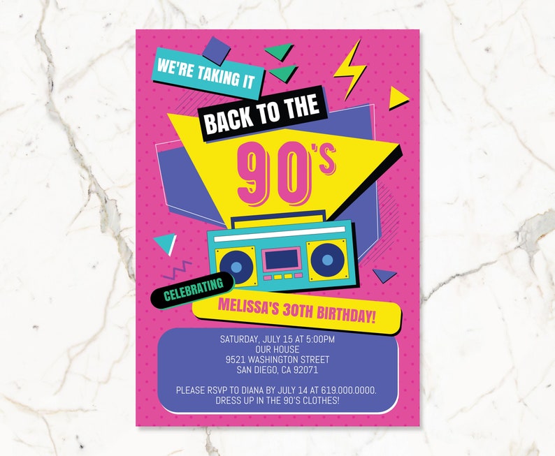 Editable 90s Birthday Party Invitation, Back to the 90s, Throwback