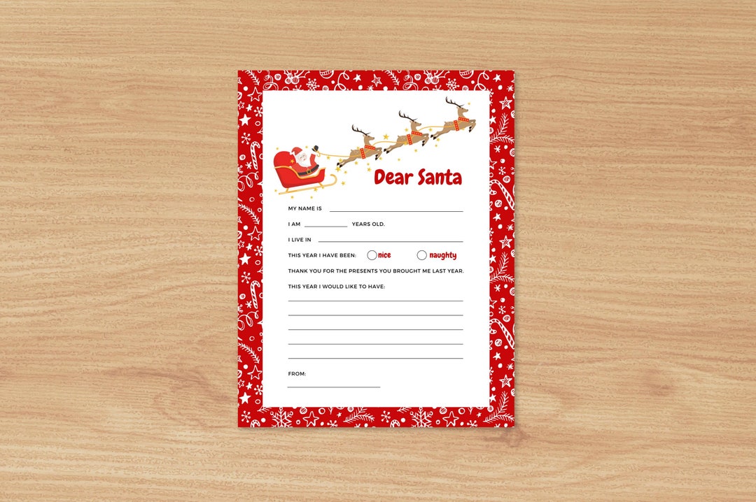 Letter to Santa Template | Printable Christmas Wish List (PDF) - Etsy UK