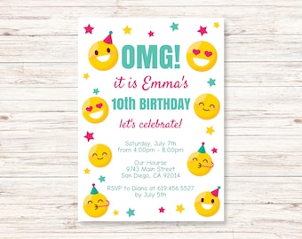 Bearbeitbare Emoji-Geburtstagseinladungen für Jungen / Mädchen / Kinder, Emoji-Einladungsvorlage, druckbare Emoji-Einladung, Emoji-Party einladen, Corjl