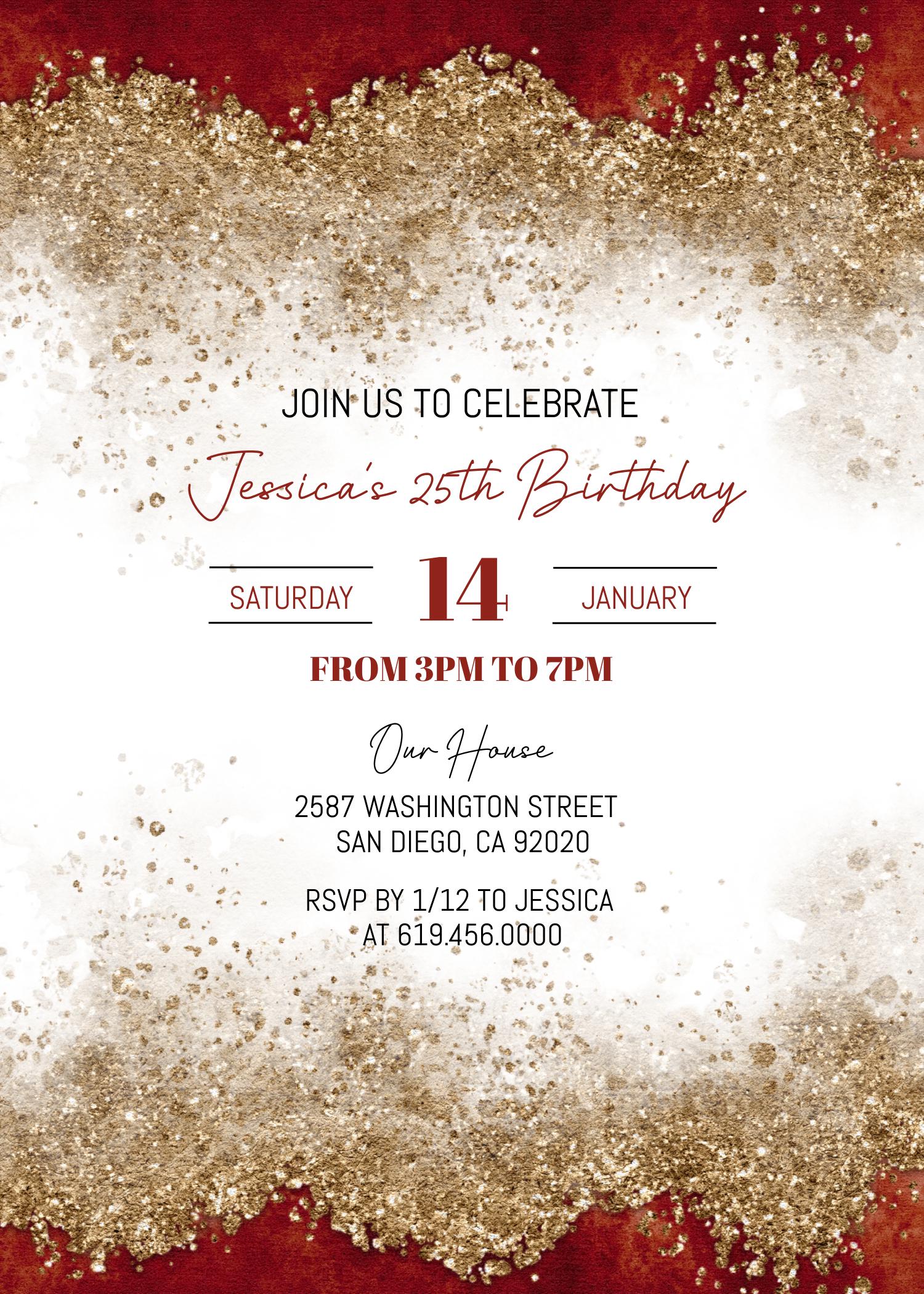 Editable Gold & Red Birthday Invitations/any Age/luxury Red Birthday ...
