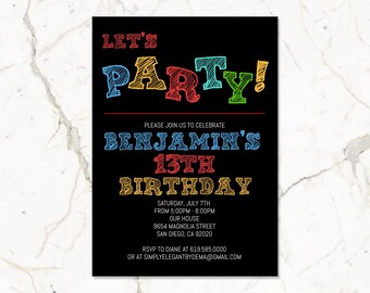 Playground Colorful Birthday Invitation Template, ANY AGE, Instant Download Birthday Invitation for Boys Teens Kids Girls Adults, Corjl DIY