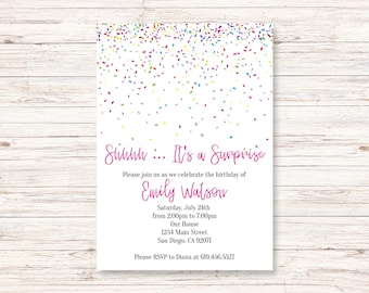 Pink Birthday Invitations/ANY Color/Edit Yourself/Printable Pink Confetti Birthday Invitations/Instant Download/Digital Invitation/Template