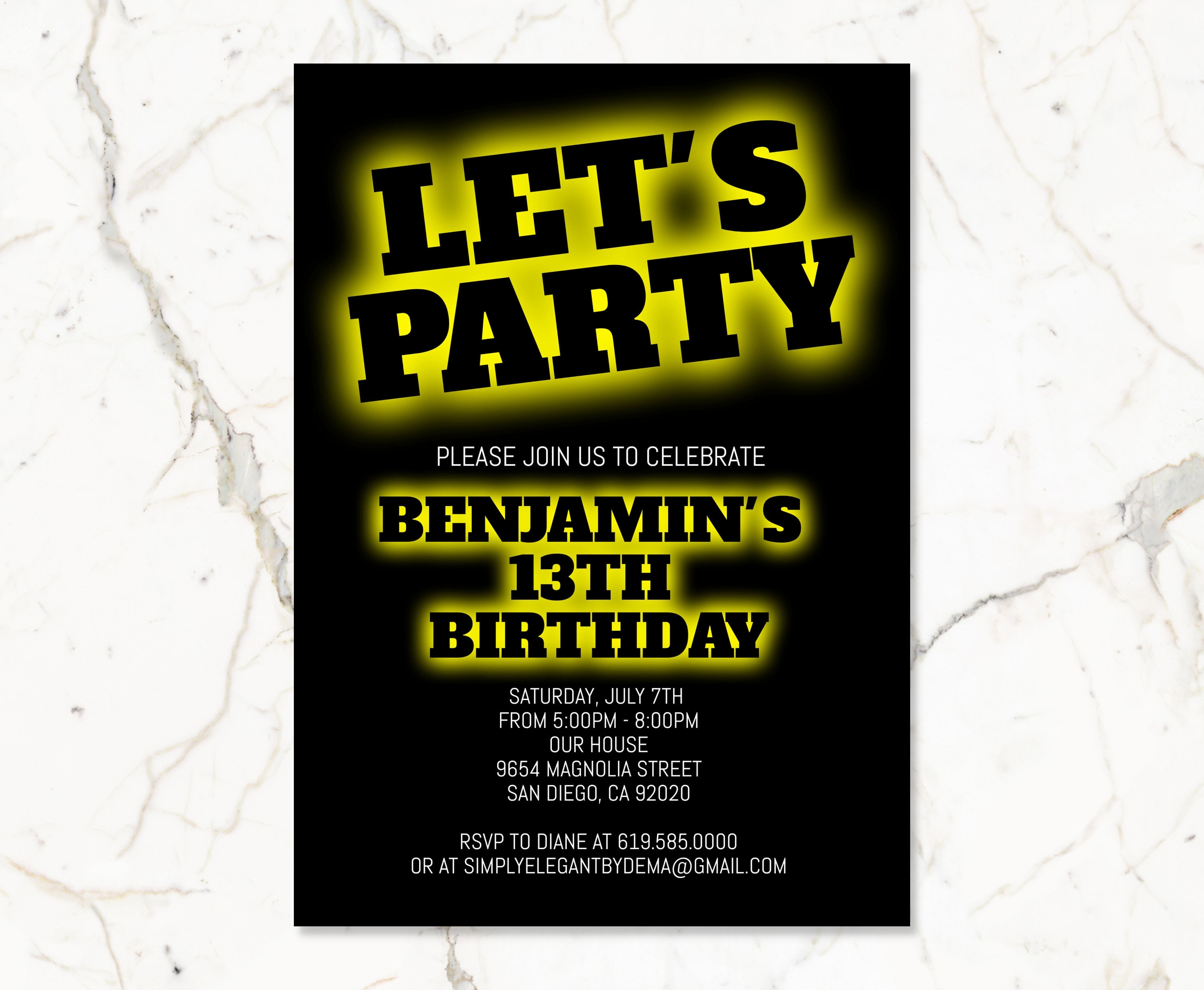 Black \u0026 Yellow Birthday Invitation for Boys Teens Kids/any Age/neon Yellow  Birthday Invitation Template/instant Download/glow in the Dark - Etsy, image size:3000x2467
