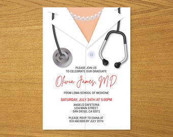 Doctor Graduation Invitations Template, Doctor Graduation Party Invitation for Women, Pharmacist, Medical Graduation, Stethoscope, Corjl DIY