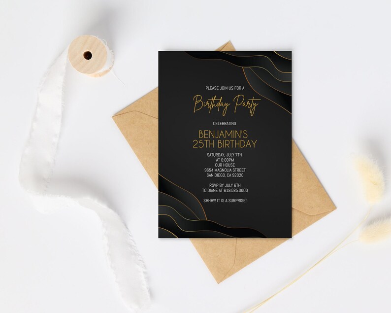 Editable Gold & Black Birthday Invitations/any Age/luxury Black