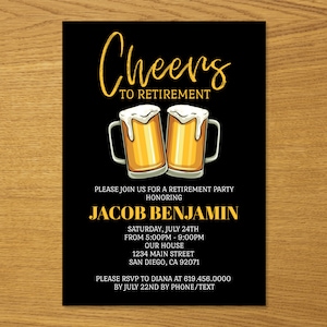 Cheers to Retirement Invitation Template, Beer Retirement Invitation, Beer Retirement Party Invitation for Men Women, Instant Download Corjl