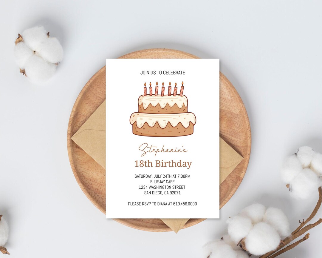 Cake Birthday Party Invitation Template, Birthday Cake Candles Invite ...