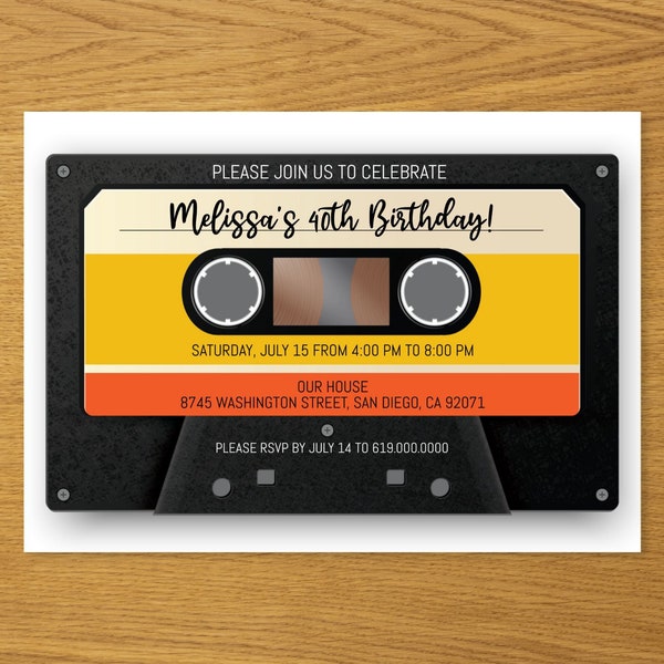 Retro Cassette Tape Birthday Party Invitation Template, Editable Instant Download, Retro, Throwback, 1980s, 90s Theme, Printable, Corjl DIY