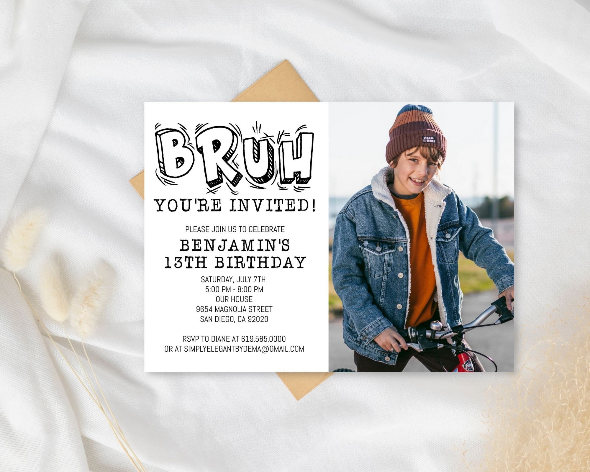 Bruh Birthday Invitation Photo Template, ANY AGE, Instant Download Birthday Invitation for Boys Teens Kids Girl, Corjl DIY Instant Download