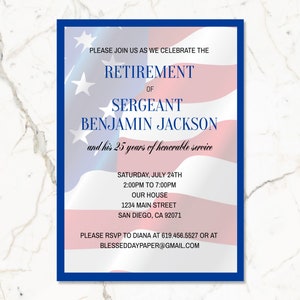 American Flag Retirement Party Invitation Template, Military Retirement Invitation, US Navy Marines, Army Air Force, Police Retirement DIY
