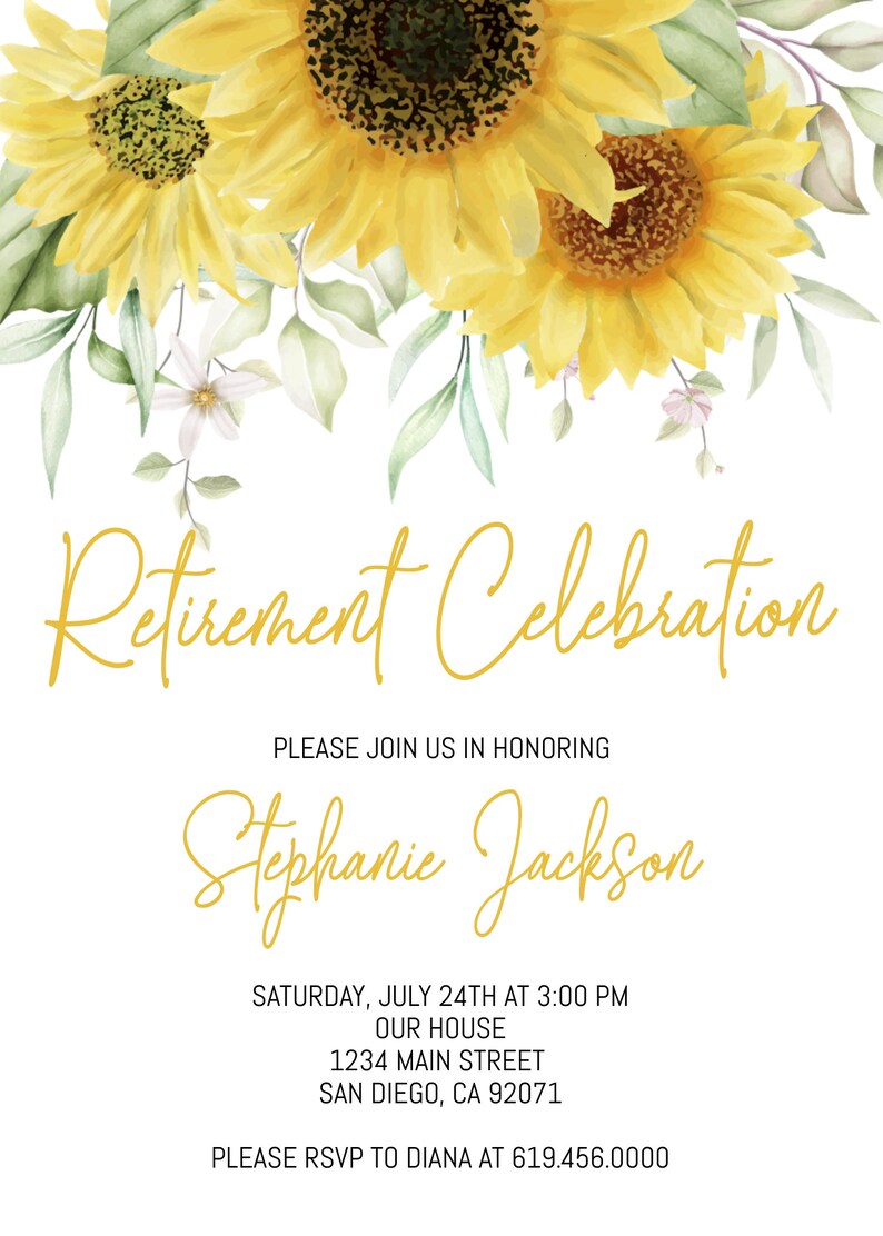 Sunflower Retirement Party Invitation Template, Flower Retirement