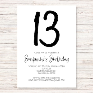 Simple Black and White Birthday Invitation Template, ANY AGE, Instant Download Birthday Invitation for Boys Teens Kids Girls, Corjl DIY