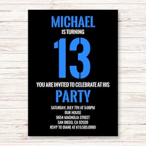 Black and Blue Birthday Invitation for Boys/Girls/Teens/ANY AGE & Color/Printable Blue Birthday Invitations/Instant Download/DIY/Corjl