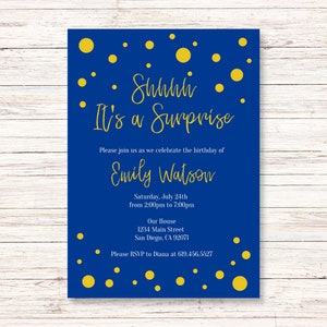 Blue & Gold Birthday Invitations/Printable Gold and Royal Blue Confetti Birthday Invitations for Men Women Kids/Instant Download/Template