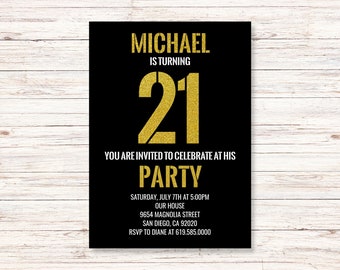 Black and Gold 21st Birthday Invitation for Men/Women/ANY AGE/Edit Yourself/Printable Gold Birthday Invitations/Instant Download/Template