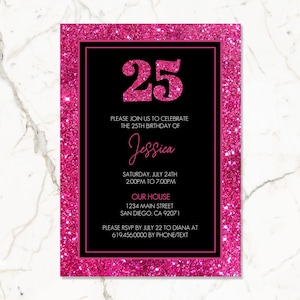 Glitter Pink Birthday Invitation for Girls Women Teens Kids/ANY AGE/Sparkle Pink Birthday Invitations Template/Instant Download/Corjl DIY