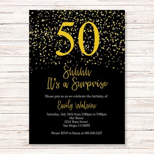 Black and Gold Birthday Invitations/ANY AGE/Printable Gold Birthday Invitations for Men Women/Instant Download/Digital Invitation/Template