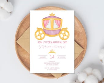 Princess Carriage Birthday Invitation, Magical Day (DIY Instant Download)