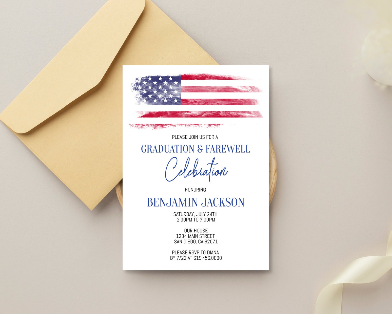 American Flag Graduation Farewell Party Invitation Template, Military ...
