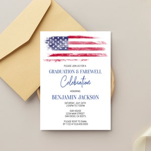 American Flag Graduation Farewell Party Invitation Template, Military ...