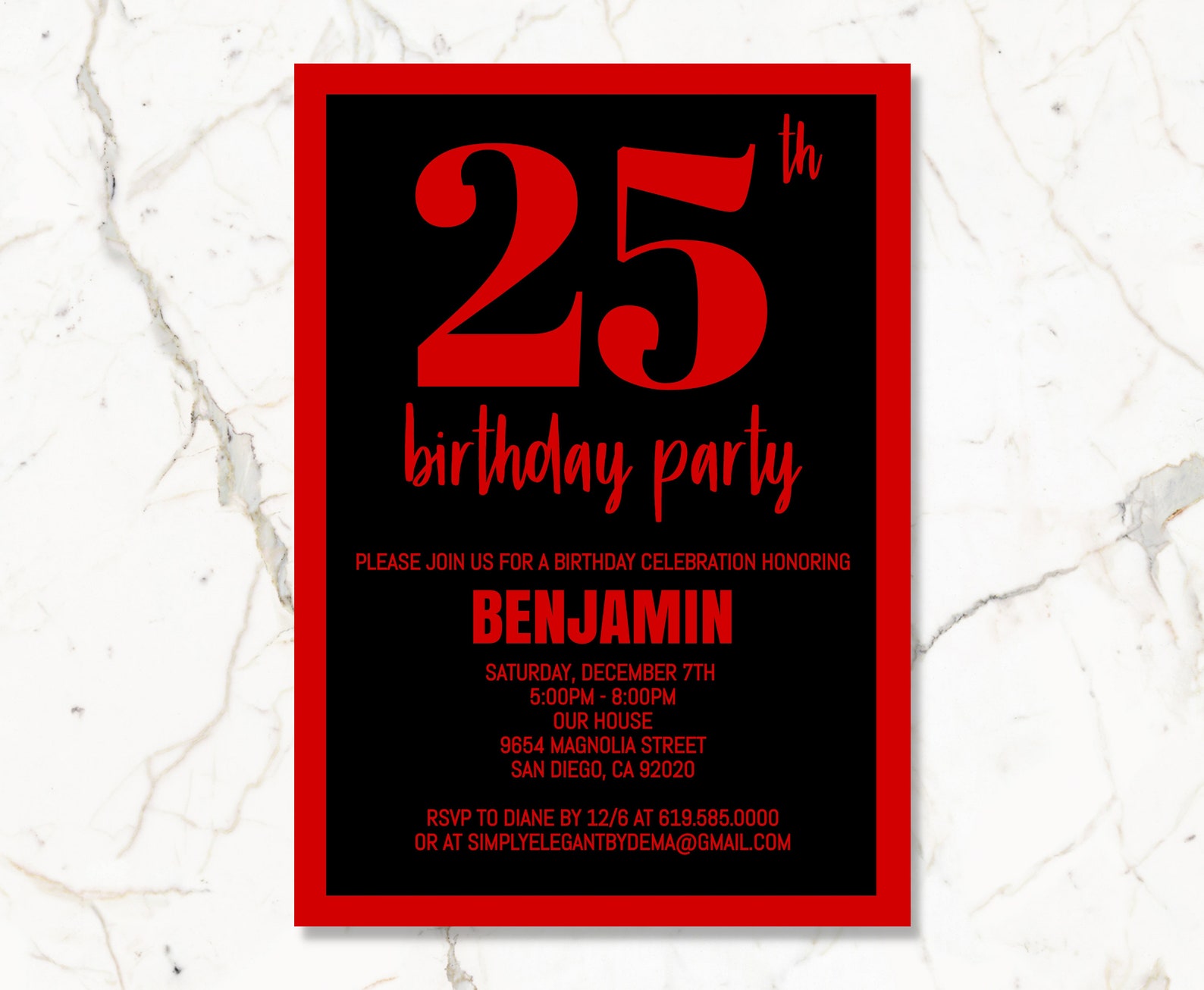 Black and Red Birthday Invitation for Boys Men Teens/any Age/red Black and Red Birthday Invitation for Boys Men Teens/any Age/red