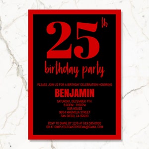 Black and Red Birthday Invitation for Boys Men Teens/ANY AGE/Red Birthday Invitations Template Corjl/Instant Download/Digital Invitation