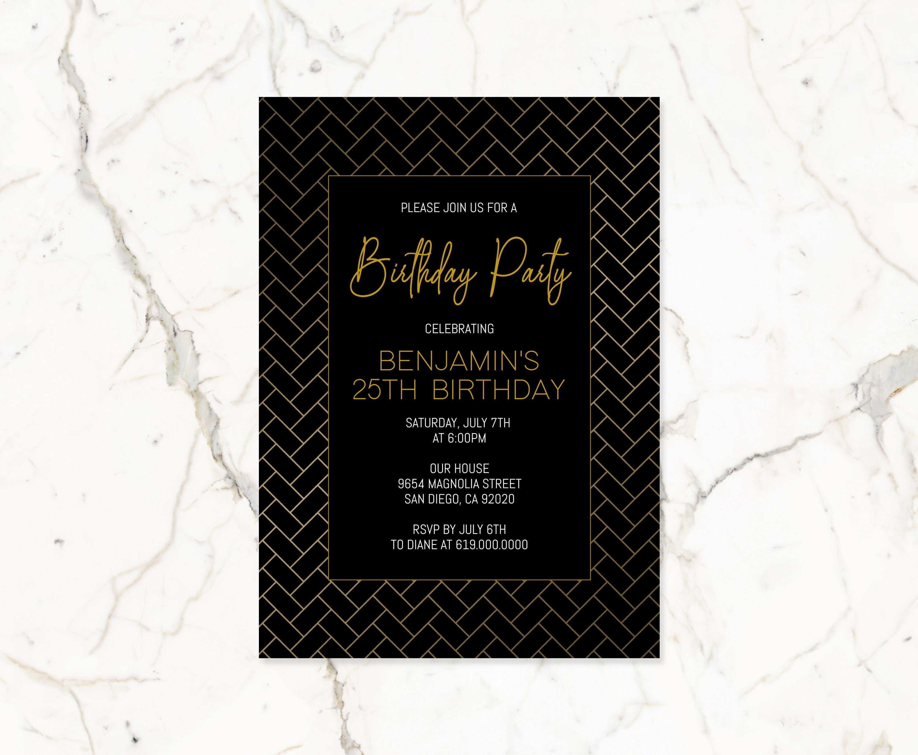 Editable Luxury Gold & Black Birthday Invitations/black Birthday