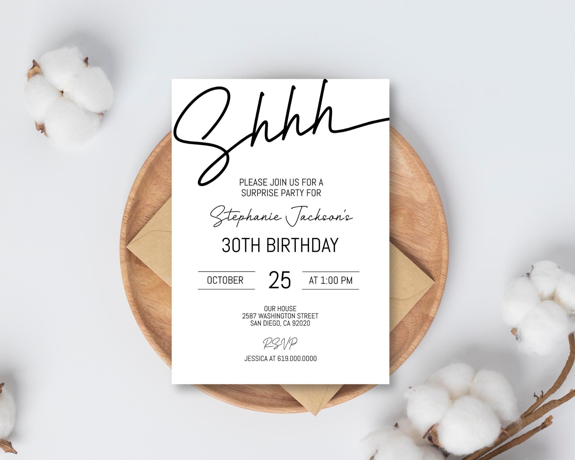 Surprise Party, Surprise Birthday Invitation, Shhh It's a Surprise, ANY AGE, Digital Invite, Adult Party, Birthday Surprise, Corjl DIY evite
