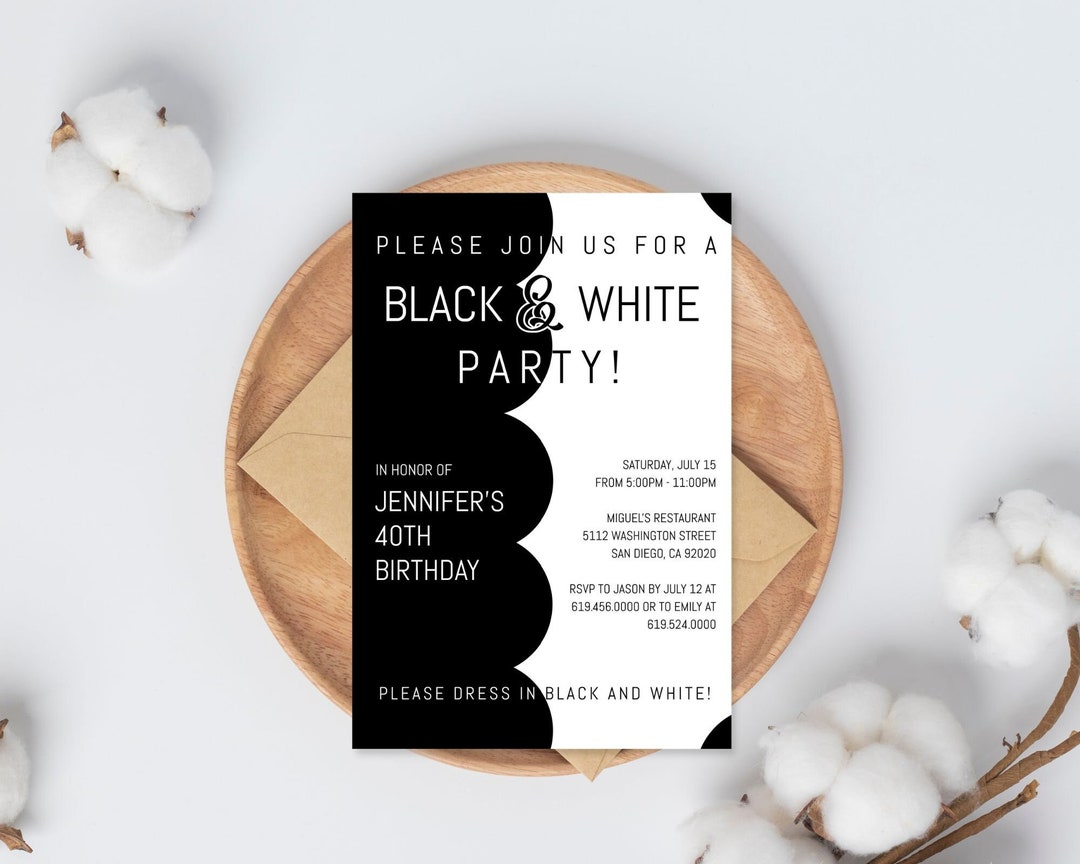 Stylish Black and White Birthday Party Invitations Template, Adult ...
