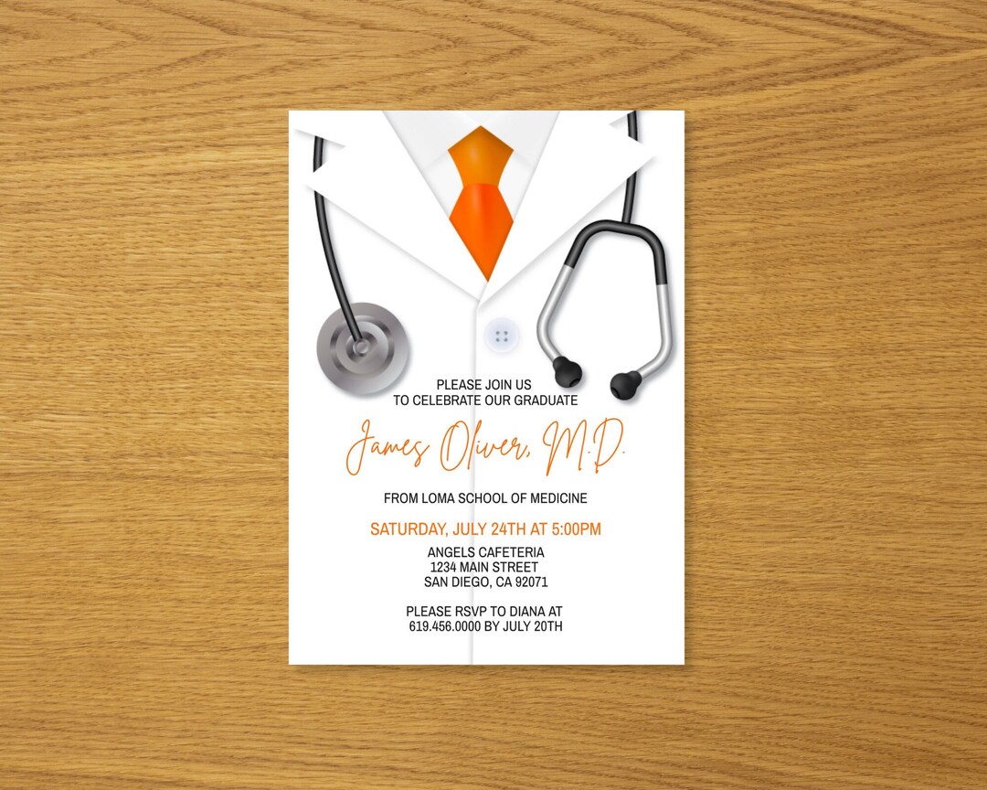 Doctor Graduation Invitation Template, Stethoscope, Corjl DIY Invite - Etsy