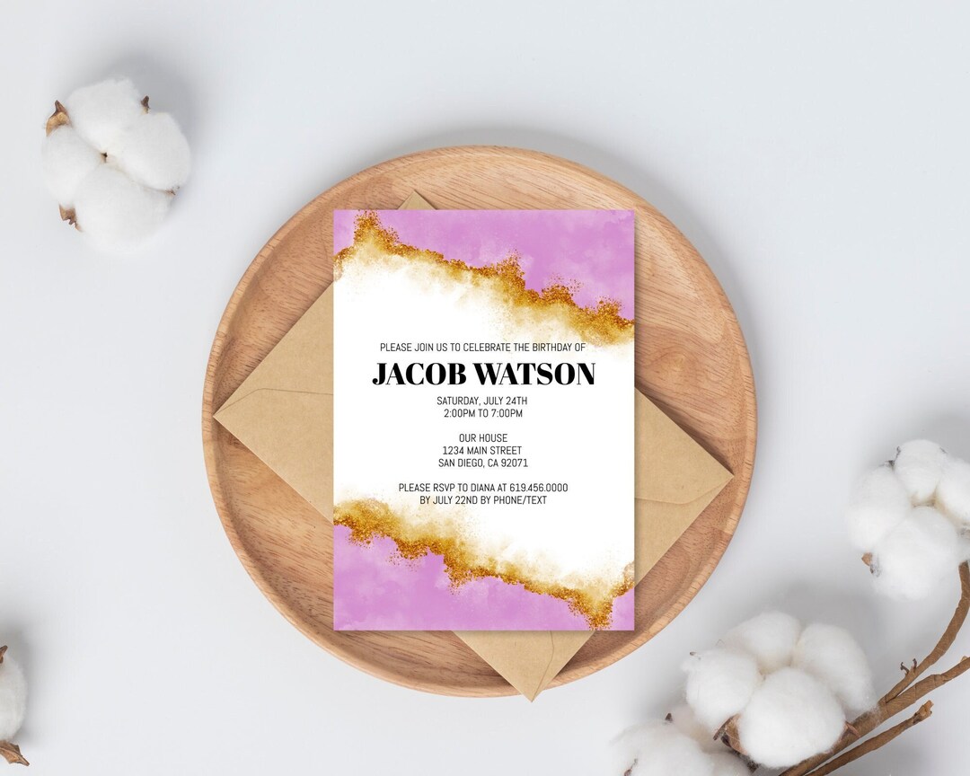 Pink &amp; Gold Birthday Invitation Template/luxury Pink Birthday Party ...