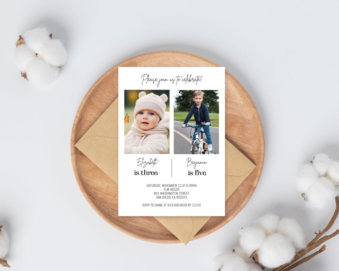 Joint Birthday Party Invitation Template, Minimalist Sibling Birthday