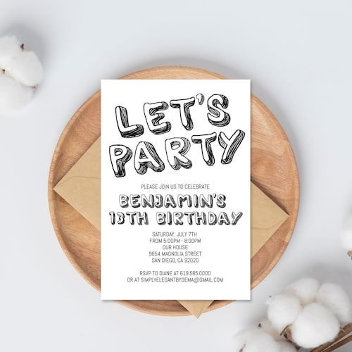 Black Birthday Invitation Template Black and White Invite Etsy Black Birthday Invitation Template Black and White Invite Etsy