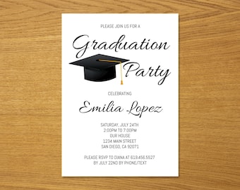 Graduation Party Invitation Template, Graduation Announcement, Graduation Cap, Printable Graduation Invitation, High School, College, Corjl