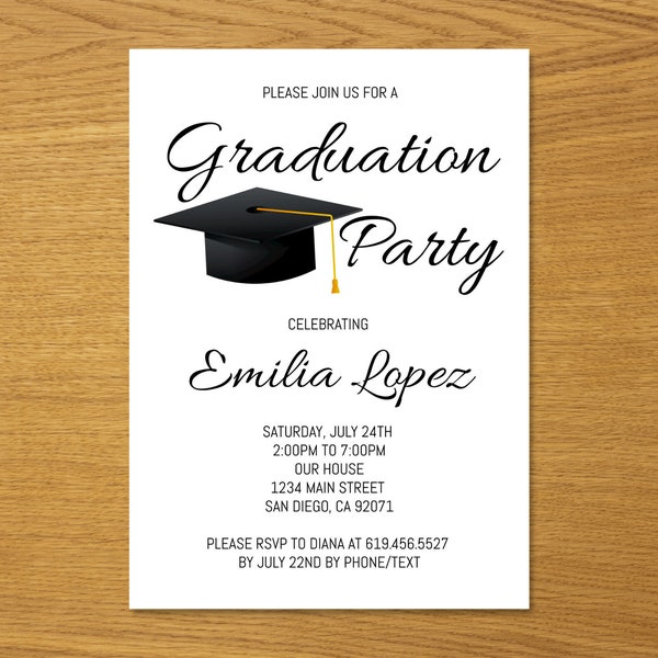 Graduation Party Invitation Template, Graduation Announcement, Graduation Cap, Printable Graduation Invitation, High School, College, Corjl