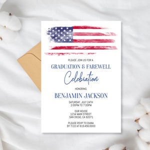 American Flag Graduation Farewell Party Invitation Template, Military ...