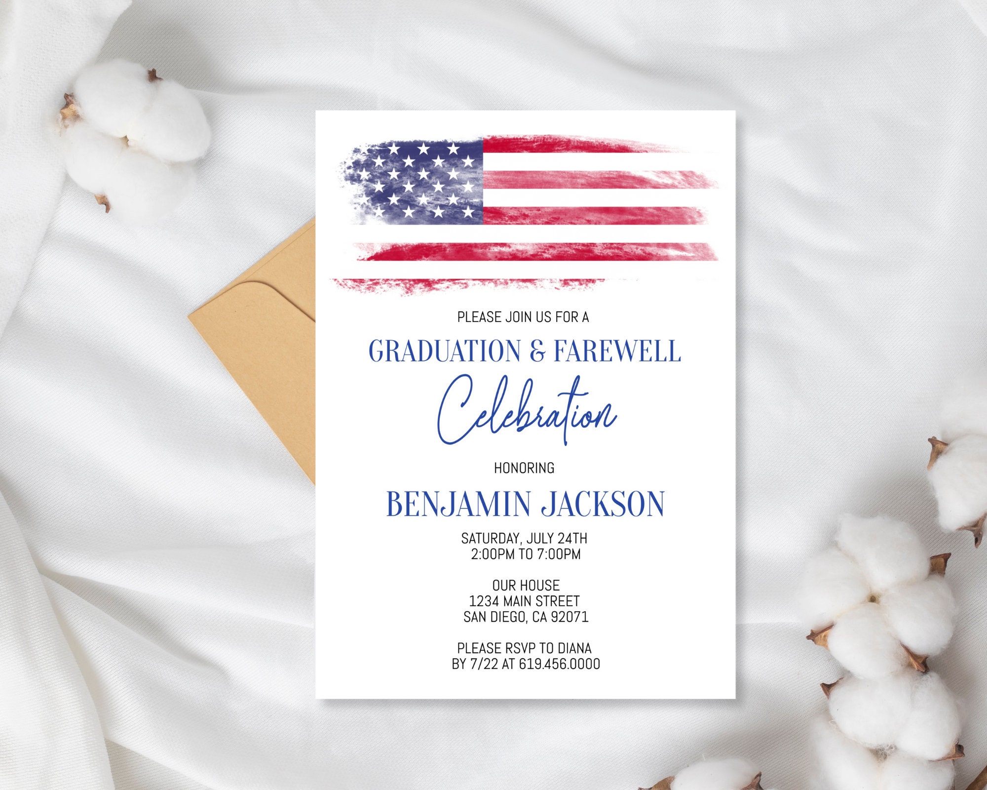 American Flag Graduation Farewell Party Invitation Template, Military ...