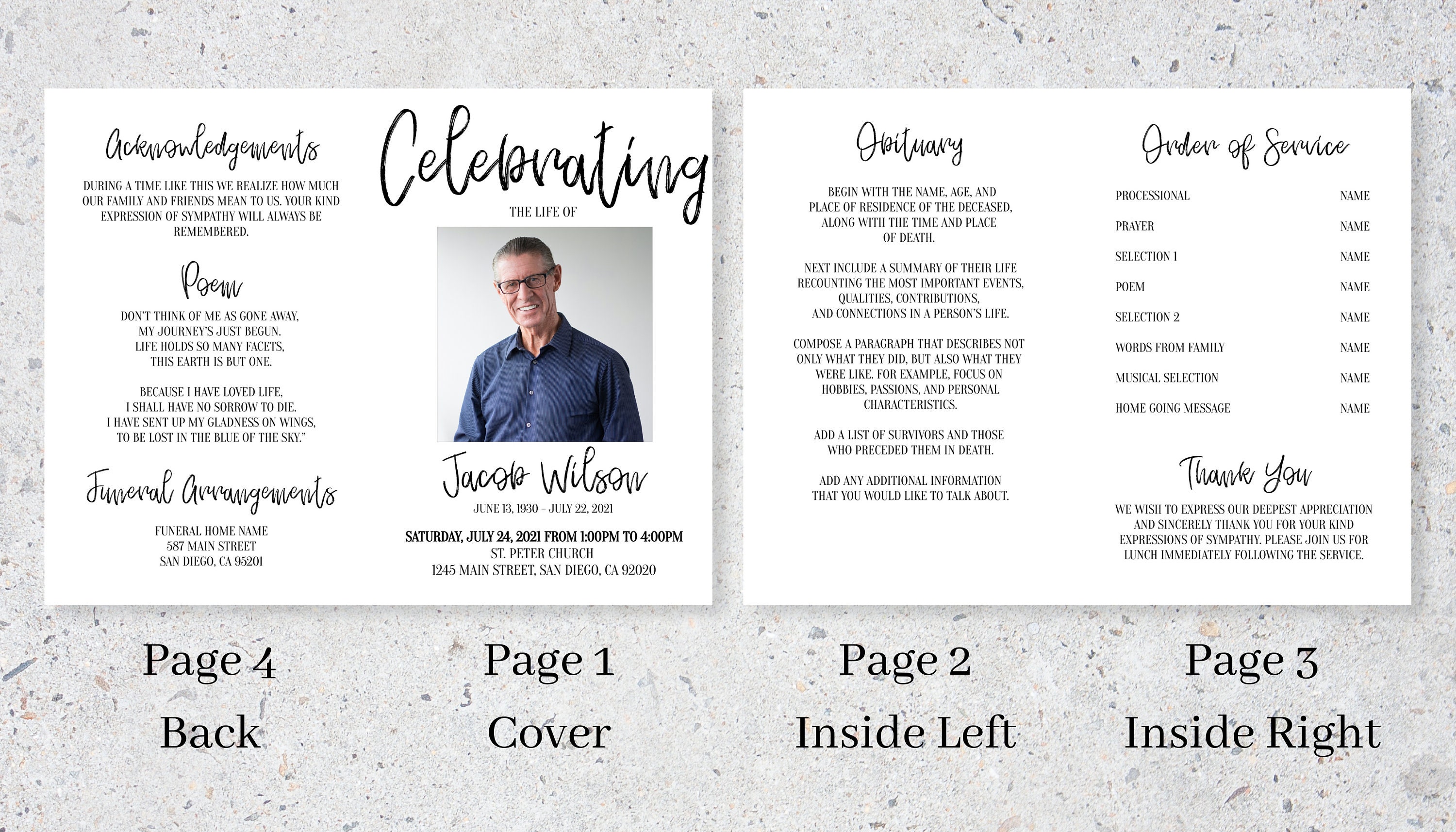 Simple Funeral Program Template, Funeral Program Template for Men or ...