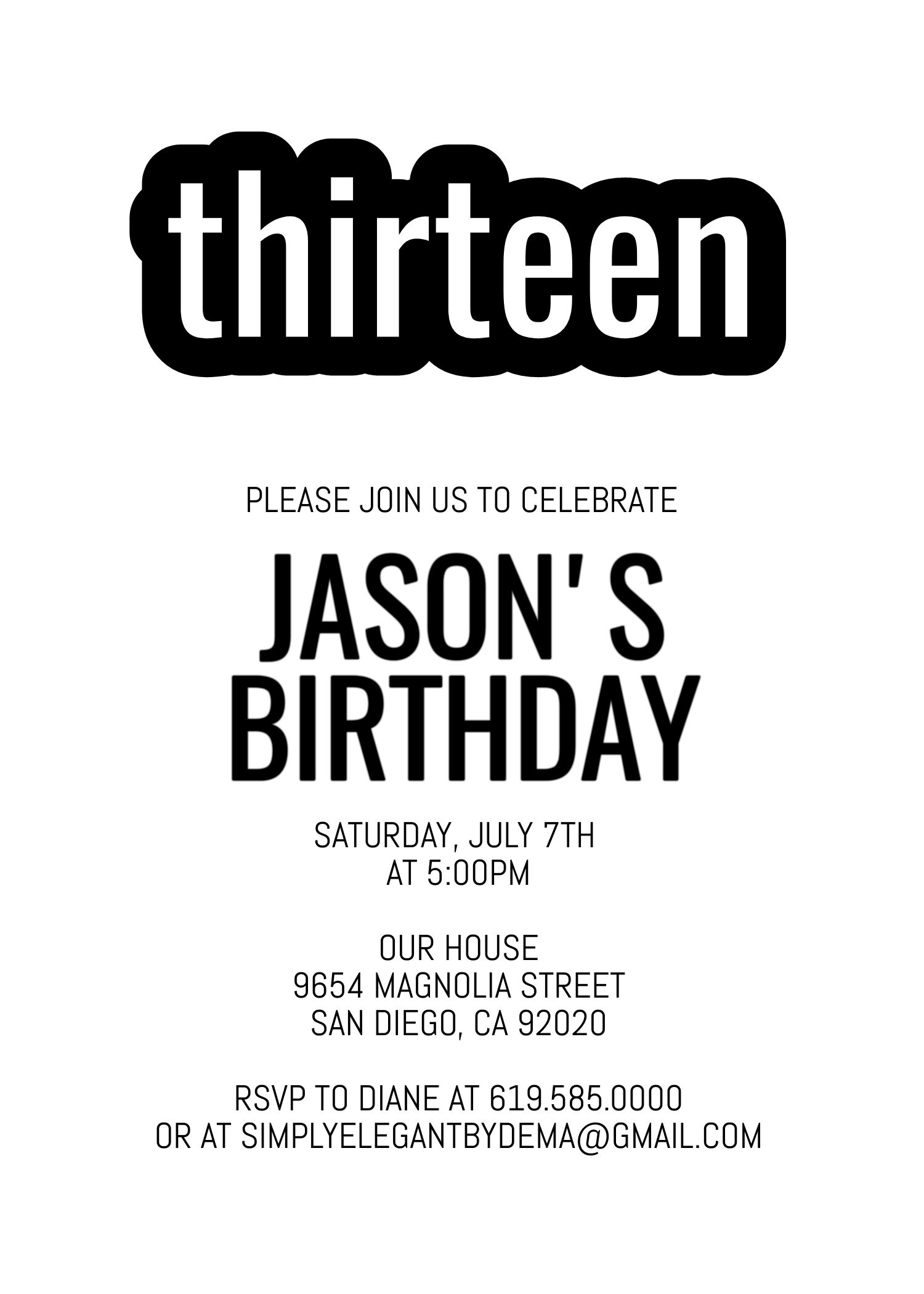 Minimalist Black & White Birthday Invitation Template, ANY AGE, Instant