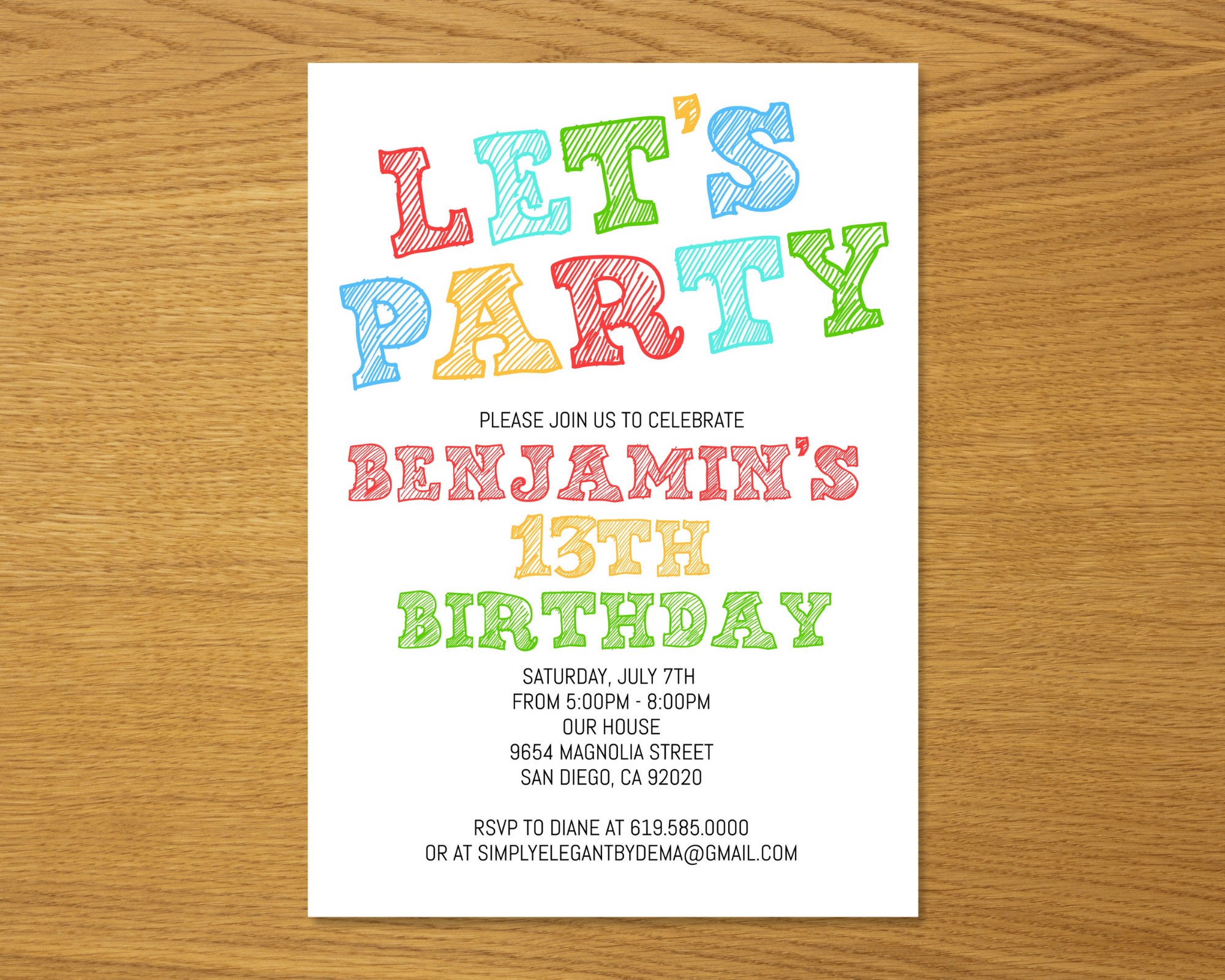 Simple Colorful Birthday Invitation Template ANY AGE Instant Download 