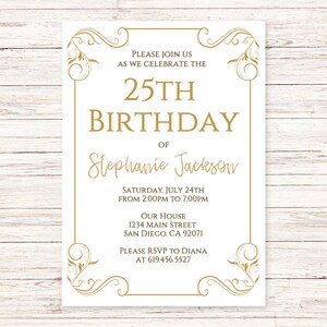 Vorlage Goldene Geburtstagseinladungen / jedes Alter / 25. Geburtstag Gold Einladung für Frauen Männer Kinder Jugendliche / Sofortiger Download Corjl / Gold lädt ein