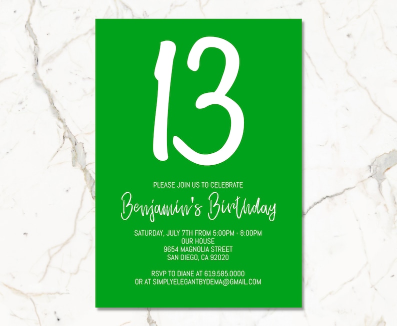 Green Birthday Invitations Template for Boys Teens Girls Etsy