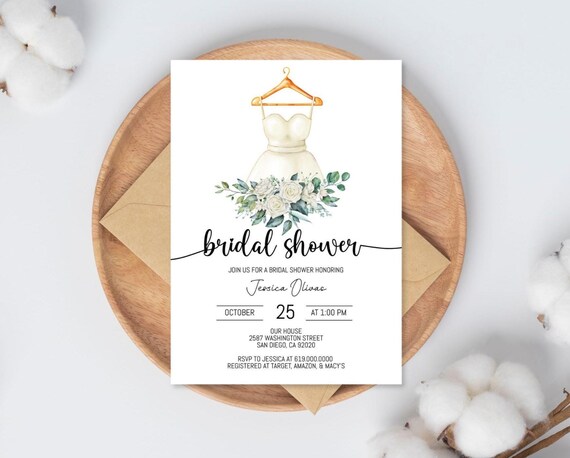 Floral Wedding Dress Bridal Shower Invitation Template (editable Printable Corjl DIY) - Etsy Ireland Floral Wedding Dress Bridal Shower Invitation Template (editable Printable Corjl DIY) - Etsy Ireland