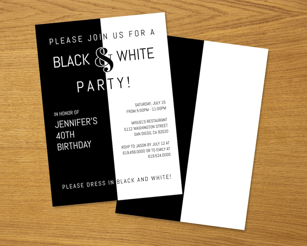 Stylish Black and White Party Invitations, Adult Party Invitation, Black and White Party