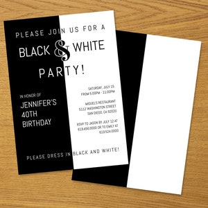 Stijlvolle zwart-wit uitnodigingen voor feest, uitnodiging voor volwassen feest, zwart-wit feest, Instant Download, Corjl sjabloon, afdrukbare uitnodiging