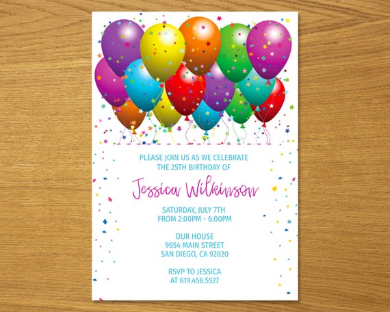 Invitation Anniversaire Ballons pour fille