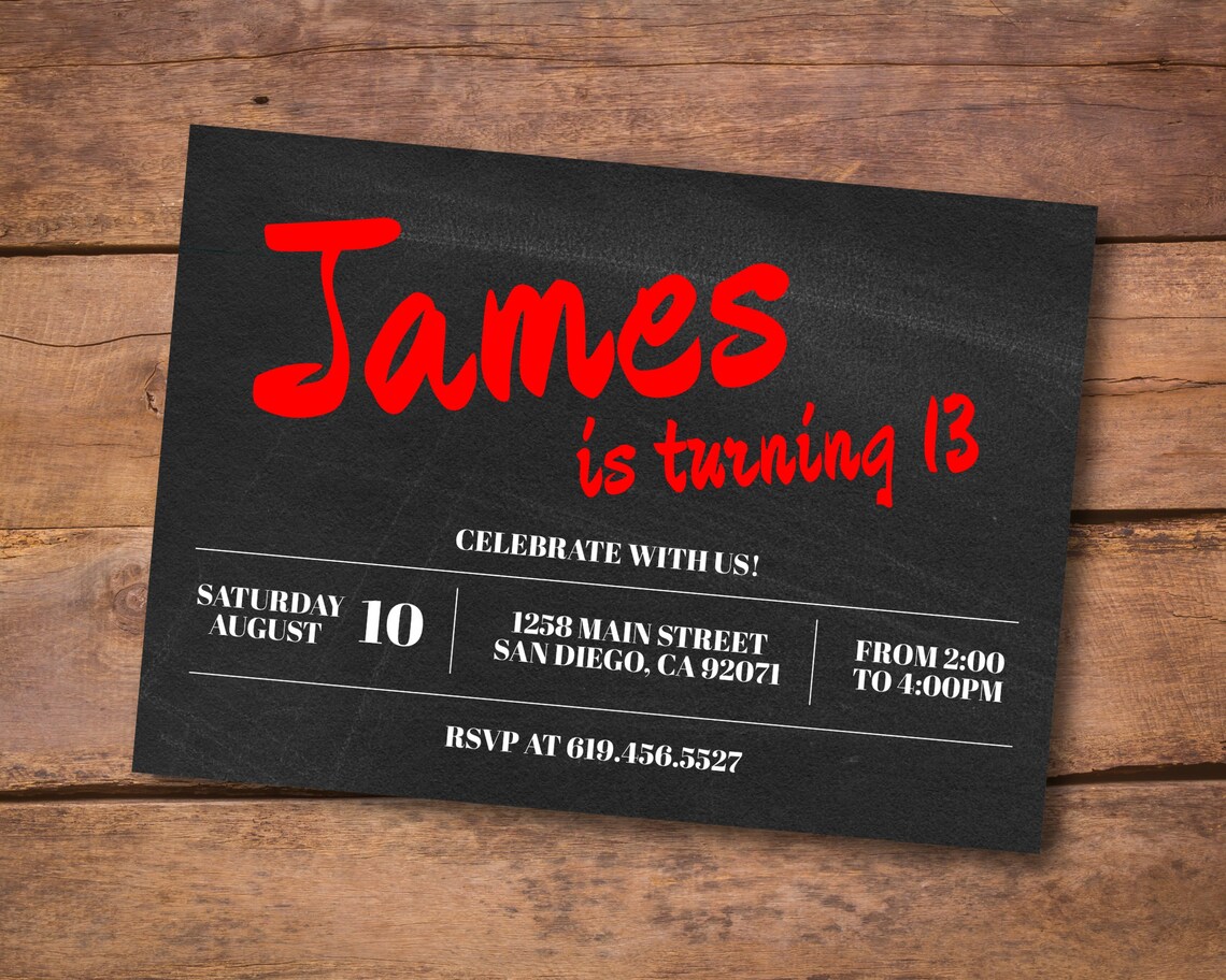 Black and Red Birthday Invitation for Boys/any AGE & Color Etsy